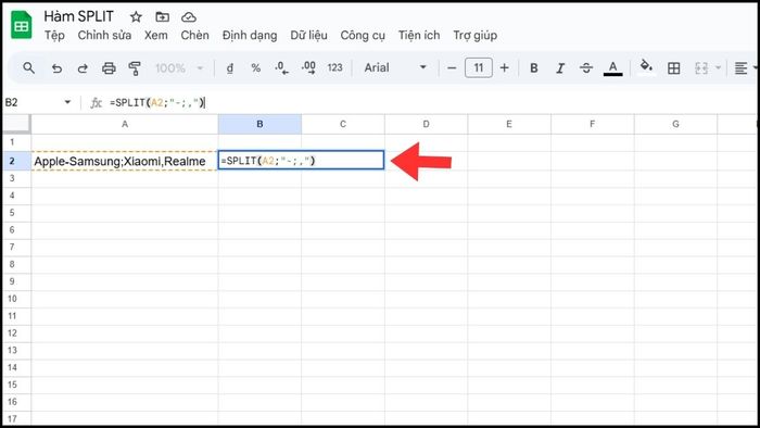 Hướng dẫn tách dữ liệu theo dấu chấm phẩy trong Google Sheets - Bước 2